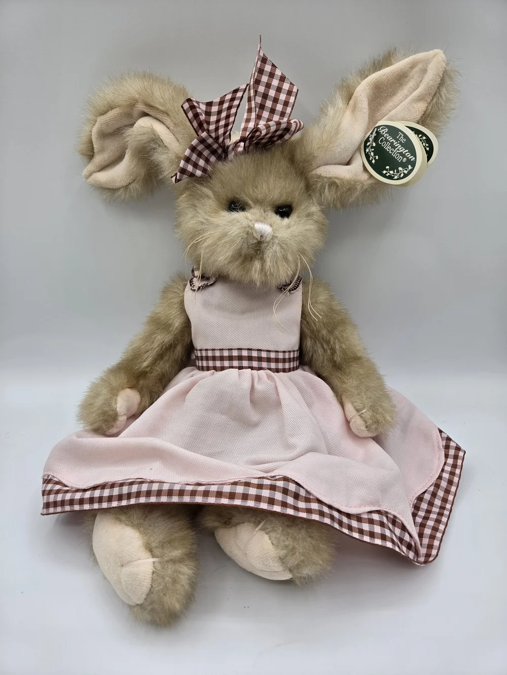 Plush Bunny Doll in Light Brown with Pink Dress